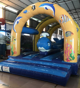 <span class=keywords><strong>7</strong></span>*4 m grande barato azul amarillo inflable Casa de rebote castillo hinchable carrera de obstáculos para niños - Product Image 4