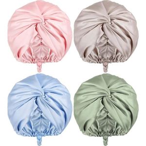 Women's Solid Color Double Layer Satin Silk Nightcap Fashion Curl Edge Elastic Ladies Hair Cap Turban for Beauty Bath <b>Shower</b> - Product Image 4
