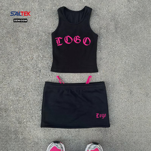 Conjunto de Top Corto y Minifalda para Fabricantes de Ropa, Logotipo Personalizado, Conjunto de 2 Piezas, Atuendos de Verano para <span class=keywords><strong>Mujer</strong></span>, Ropa Y2K, Conjuntos Femeninos - Product Image 1