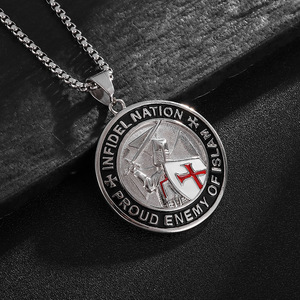 <b>Titanium</b> Steel Knights Templar Shield Pendant Necklace Men's Gold Silver Color Round Themed Jewelry Gift - Product Image 2