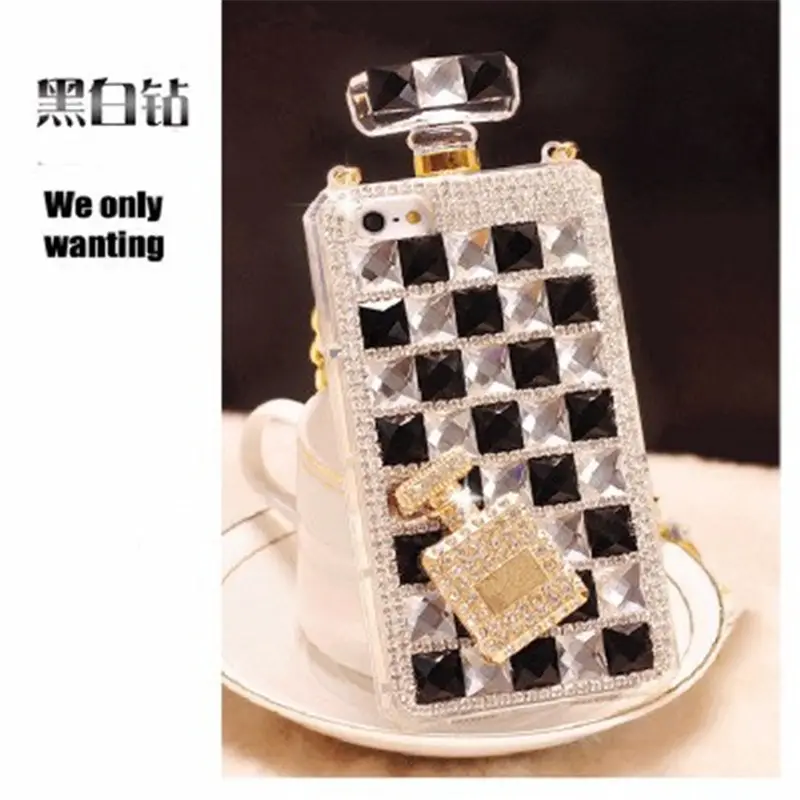 Luxury DIY Rhinestone Bling Perfume Bottle Phone Case For IPhone 14 Pro Max With Chain Mobile Back Cover For Samsung