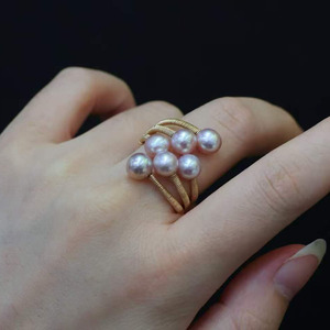14K Gold Filled Wire Wrapped <b>Adjustable</b> <b>Ring</b>, Natural Lavender Freshwater Multi Pearl Handmade Open <b>Ring</b> for Women - Product Image 4