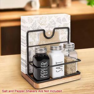Wooden desktop tissue holder, kitchen countertop <b>spice</b> <b>jar</b> rack, multi-functional dual-purpose tissue and condiment rack - Product Image 1