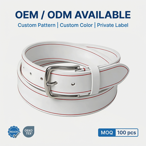 Ceinture <span class=keywords><strong>de</strong></span> baseball en cuir véritable pour homme, surpiqûres blanches et rouges, largeur 3,5 cm, vente en gros pour équipes, OEM/ODM, MOQ 100 pièces - Product Image 1