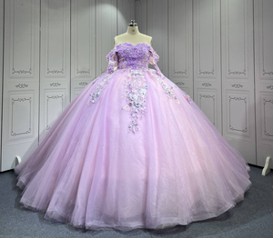 فستان حفلة أرجواني لامع من Mumuleo فستان Quinceanera فاخر أنيق ثلاثي الأبعاد مزين بالزهور وحبات من التول لأعياد الميلاد - Product Image 4