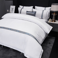 Ensemble de draps de lit de luxe 5 étoiles hôtel 100% coton égyptien 600 fils avec bordure de ruban ensemble de literie ensemble de linge de lit