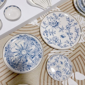 Service de table en porcelaine fine bleu clair européen, 41 pièces, best-seller, avec assiette à dessert en porcelaine - Product Image 6