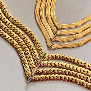 Collana girocollo Vintage in acciaio inossidabile placcato oro 18 carati senza appannamento Cowgirl Lucky Heart 8mm con catena cubana zircone V per donna - Product Image 1