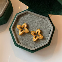 Anting-anting Stud Fashion Mewah, Anting-anting Bunga, Perhiasan Kuningan Lapis Emas, Kualitas Tinggi, Anting-anting Clover Zirkon 5A untuk Wanita