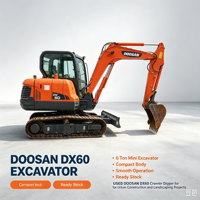 En stock, excavatrice sur chenilles DOOSAN DX60 d'occasion, 6 tonnes, excavatrice hydraulique pour projets de construction urbaine et de jardinage