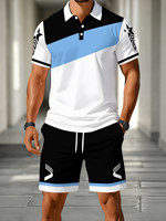 Ensemble polo et short deux pièces pour homme, color block, manches courtes, respirant, décontracté, pour le quotidien et les activités de plein air, vente en gros, GSM non spécifié