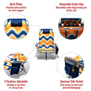 SunnyFeel Beach-Klappstuhl 5 Positionen flach liegen tragbarer Klapp-Rucksack Strandstühle Schwerlast mit Kühltasche
