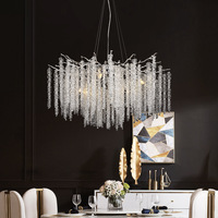 Lustre moderne en acier de luxe léger, luminaire principal pour salon, lampe design élégante en cristal en forme de branche d'arbre pour hall