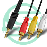 Câble audio vidéo stéréo 3,5 mm mâle vers 3 RCA mâle, adaptateur plaqué or, cordon AV pour appareil jack 3,5 mm vers téléviseur RCA