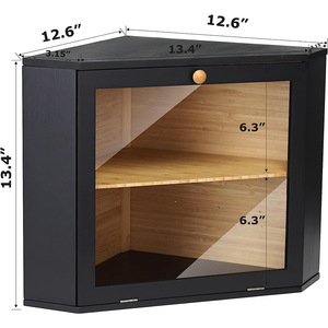 Triangular Bread Box Double Layer Black Wood <b>Storage</b> <b>Kitchen</b> Food Container With Glass Door For Bread <b>Storage</b> - Product Image 4