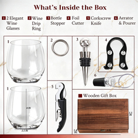 Ensemble de verres à vin sans pied personnalisés avec logo, sans BPA, avec accessoires d'ouverture de vin, boîte de rangement gravée pour cadeau d'entreprise, mariage