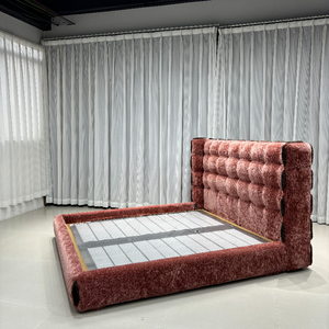 <span class=keywords><strong>Lit</strong></span> plateforme double XL moderne et luxueux en pin massif, durable, pour chambre à coucher ou hôtel, avec tissu Shynell gaufré, rose doux et moelleux de qualité supérieure - Product Image 6