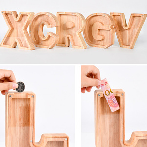 Salvadanaio in legno salvadanaio in legno lettere inglesi in legno salvadanaio con coperchio in acrilico trasparente - Product Image 3