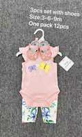 Ensemble de 3 pièces pour bébé unisexe avec body à volants en coton et polyester + leggings + chaussures à paillettes, vêtements pour nourrissons de 3 à 9 mois