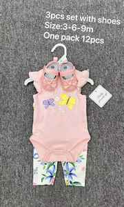 Set di 3 Pezzi Unisex per Neonati con Body Arricciato in Cotone e Poliestere + Leggings + Scarpe Glitterate Abbigliamento per Bambini da 3-9 Mesi - Product Image 5