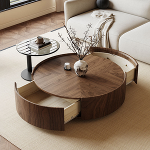 Ensemble de table basse en bois de noyer massif de style italien luxueux, style traditionnel élégant, meubles de salon modernes, respectueux de l'environnement - Product Image 2