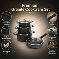 Ensemble de casseroles modernes de haute qualité en métal antiadhésif et écologique, 8 pièces, avec couvercles en verre transparent, poêles noires, grande casserole à finition granit