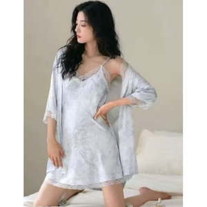 Set Camicia da Notte in Seta Modello 2253 Marca Suzhen Logo Personalizzato Morbido Leggero Traspirante con Chiusura a Coulisse per Casa ODM Autunno - Product Image 3