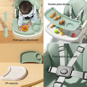 OEM Customized Logo Foldable Plastic Backrest Adjustable Safety Rocking Feeding Baby High Chair For Dining With Wheel