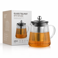 Théière en verre borosilicate de 600 ml (20 oz) avec infuseur amovible en acier inoxydable, théière à feuilles de thé, logo personnalisé pour hôtel, café