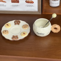 Ins mignon tasse à café en céramique et soucoupe ensemble boulangerie Bagel pain biscuits Biscuit tasse à café