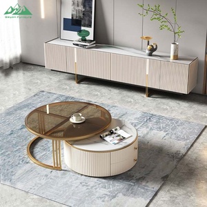 Juego de Muebles de Sala de Estar Modernos y Lujosos Wayon, Mueble para TV con Diseño Acanalado y Mesa de Centro Redonda Encajable - Product Image 3