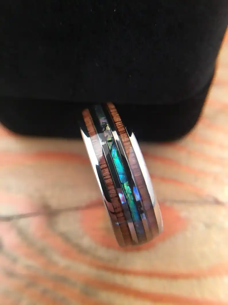 Ring Abalone Rings Koa Wood Ring Abalone Shell Inlaid Tungsten Ring Men'S And Women'S Wedding Rings