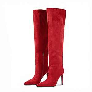 <strong>Women's</strong> <strong>10CM</strong> Stiletto Knee High <strong>Boots</strong> Faux Suede Pointed Toe Half Zip Pull on Long <strong>Boots</strong> in Multiple Colors - Product Image 3