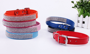 Collar forrado de diamante personalizado de alta calidad, correa de perro pequeño de cuero PU, Collar para mascotas, Collar para perro - Product Image 4