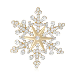 Broche de copo de nieve con diamantes de imitación y estrella metálica en relieve para solapa de abrigo de mujer y <span class=keywords><strong>hombre</strong></span>, 50x45mm, Oro Plata - Product Image 1