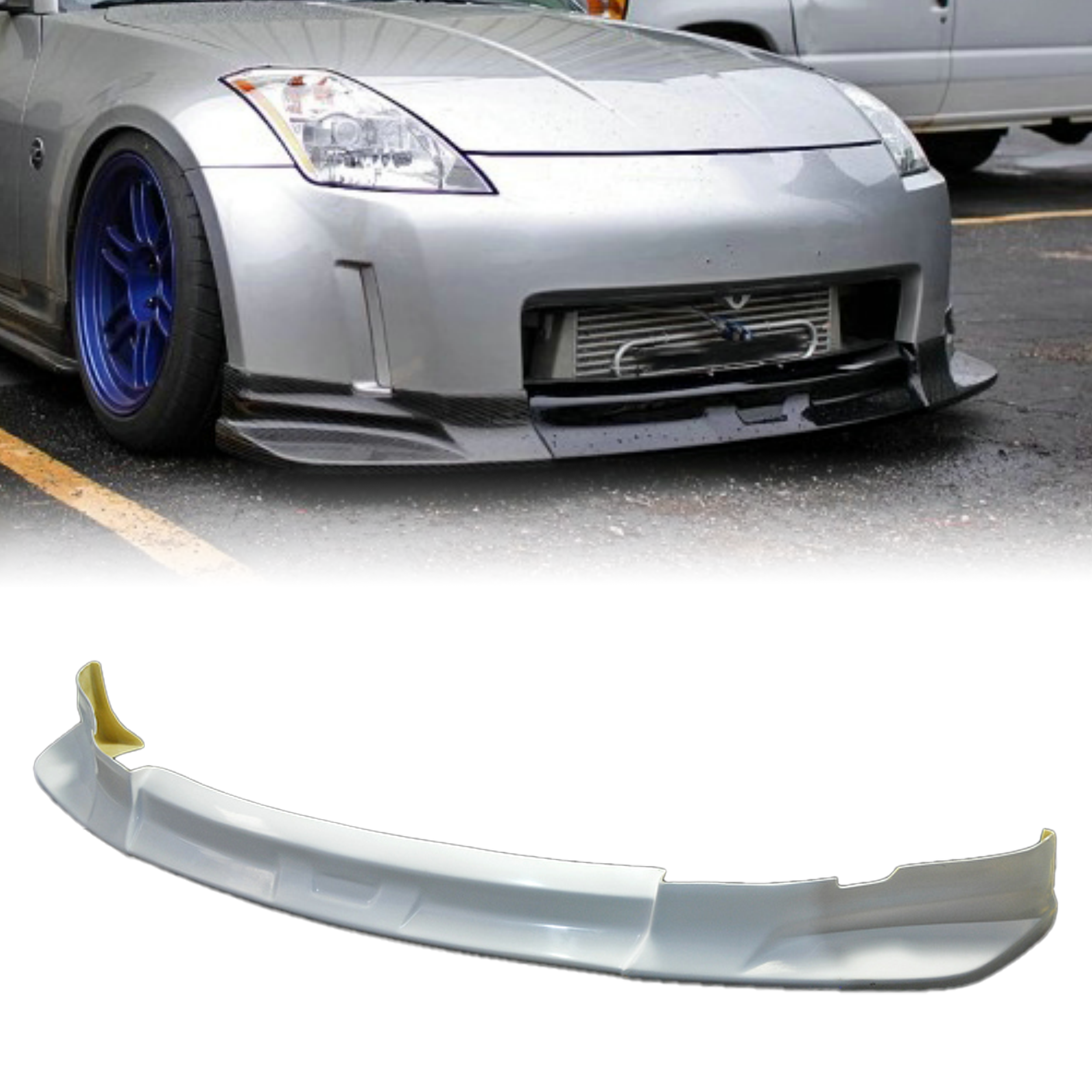USA Warehouse: Nissan 350Z Early C-West Style Fiberglass Front Bumper Lip  (2003-2006) - Perfect Fit for Upgrade