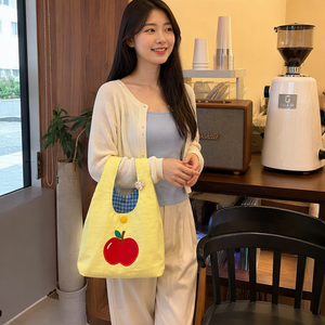 Cartoon Pattern PLA Lightweight <b>Canvas</b> Shoulder Tote <b>Bag</b> with Button Closure Double Strap <b>Large</b> Capacity for Daily Use - Product Image 4