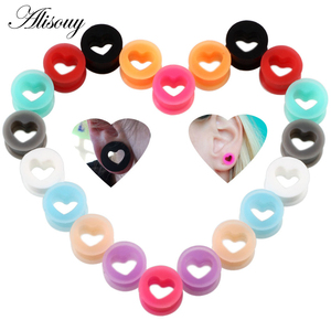 2 uds tapones y túneles de silicona para los oídos en forma de corazón tapones para los oídos flexibles expansores de oreja pendientes de túnel calibres joyería para el cuerpo Piercings - Product Image 2