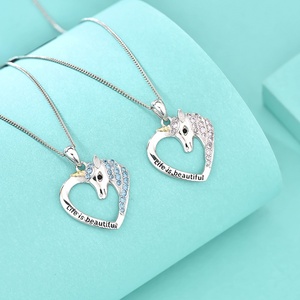 GP139 ciondolo unicorno in argento Sterling vita è bellissimo unicorno in cuore ciondolo collana per donna fidanzata figlia regalo - Product Image 2