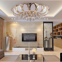 Lustre de plafond moderne de luxe en fer forgé rond avec cristaux, à montage en surface, avec alimentation CA, pour salon, villa, hall d'entrée