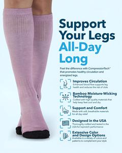 Calze a Compressione Personalizzate OEM 20-30 MmHg, Traspiranti in Bambù con Logo Jacquard per Infermieri, Gravidanza e Corsa - Product Image 2