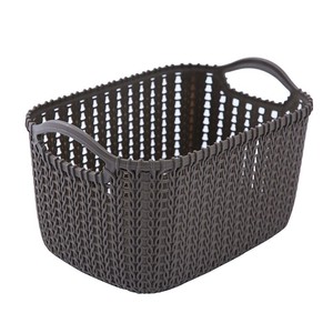 Imitation Rattan Storage Basket Rectangle With Handle Off White And Black M Size For Desktop Bathroom Use - Product Image 5