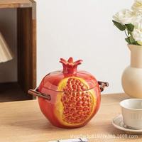 Grand bol à soupe en céramique sous glaçure peint à la main, design moderne et minimaliste, style chinois, pot à soupe créatif à double poignée motif grenade, mignon
