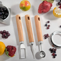 3-delige roestvrijstalen watermeloen snijder fruitmes ontpitter - multifunctioneel handmatig keukengereedschap met houten handvat