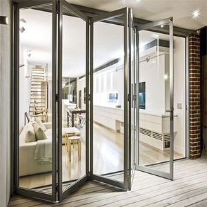 현대 디자인 에너지 효율적인 알루미늄 클래딩 강화 유리 나무 색상 접는 문 마감 표면 빌라 접이식 - Product Image 2