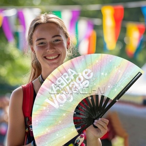 Nueva llegada gran Rave bambú boda plegable ventilador de mano al por mayor publicidad personalizada impresa ventiladores - Product Image 4