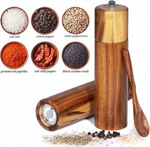 8 Inches Acacia Classic Customized Adjustable Wooden Hand Rotary Knob <b>Pepper</b> <b>Grinder</b> Set Manual Salt and <b>Pepper</b> Mill Set - Product Image 5
