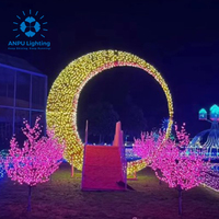 Lanterne LED ANPU pour festival, grande lampe de nuit, forme croissant de lune Ramadan, motif en tissu pour extérieur et chambre