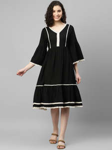 Women's Solid Rayon Fit & Flare Midi <b>Dress</b> for Women Festive Fancy Casual Trending Stylish Long One Piece <b>Dresses</b> Women Western - Product Image 4