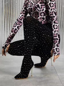 Primavera 2025, nuevos Pantalones de mujer a la moda <span class=keywords><strong>con</strong></span> diamantes de lujo, <span class=keywords><strong>botas</strong></span> <span class=keywords><strong>con</strong></span> tacones finos puntiagudos, <span class=keywords><strong>botas</strong></span> de tacón alto de gran tamaño para mujer - Product Image 4